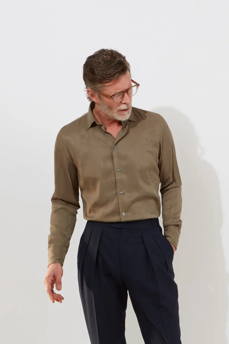 Contemporary Shirt – Olive Plain Twill sold by Richard James