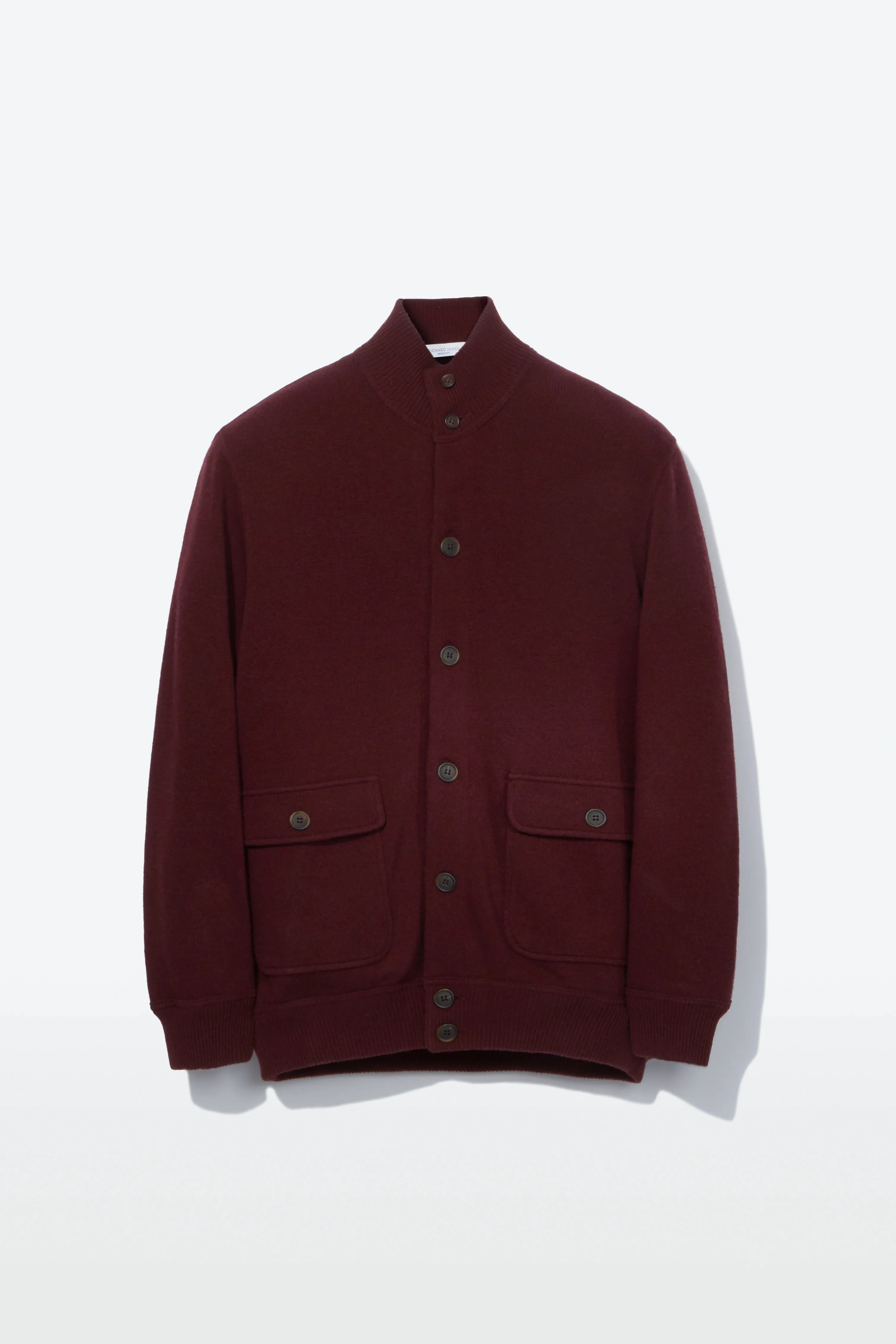 Knitted Bomber– Dark Burgundy Wool & Cashmere sold by Richard James