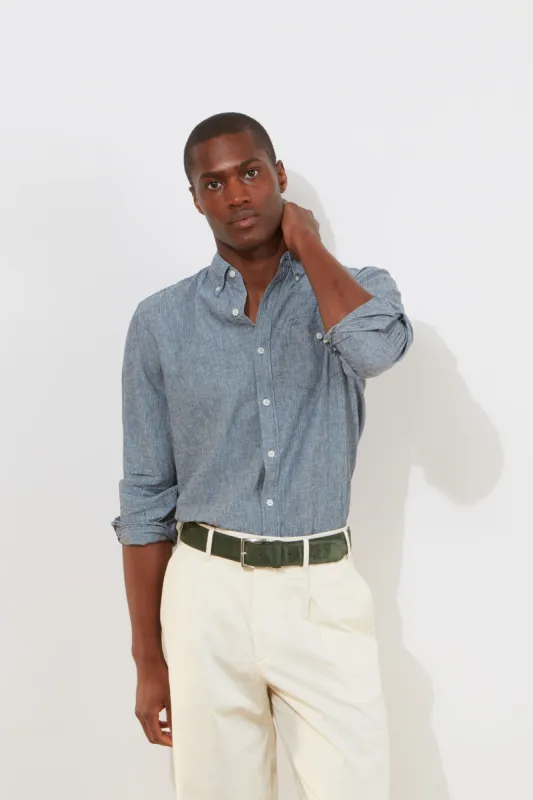 Button-Down Shirt – Indigo Pinstripe Chambray made by Richard James