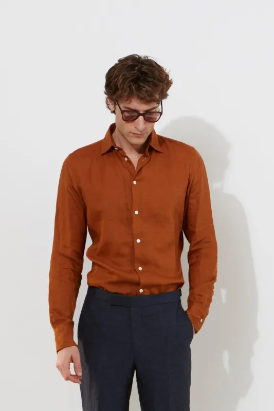 Contemporary Shirt – Tobacco Linen made by Richard James
