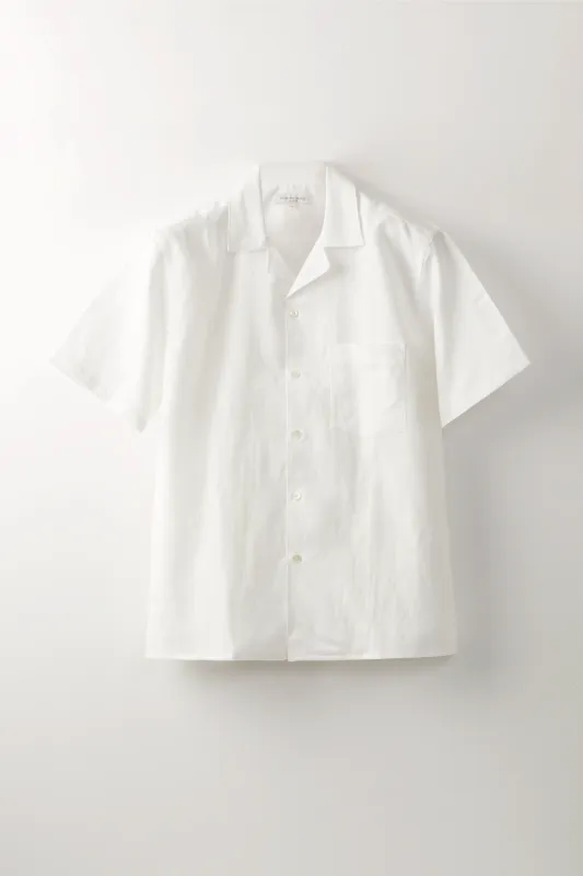 Camp Collar Shirt – White Cotton & Linen made by Richard James