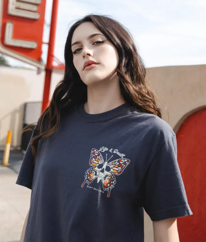 Life & Death Skull Butterfly Boyfriend Tee sold by riot society