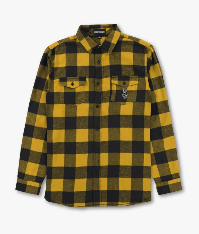 Skeleton Peace Embroidered Unisex Premium Yarn-Dyed Long Sleeve Flannel Shirt Sale sold by riot society