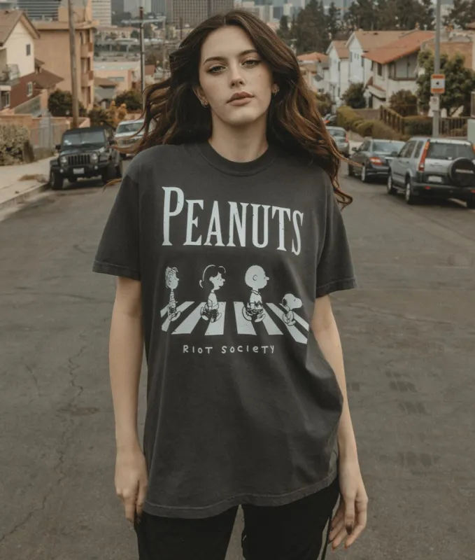 Peanuts Abbey Road World Tour Boyfriend Tee Sale sold by riot society