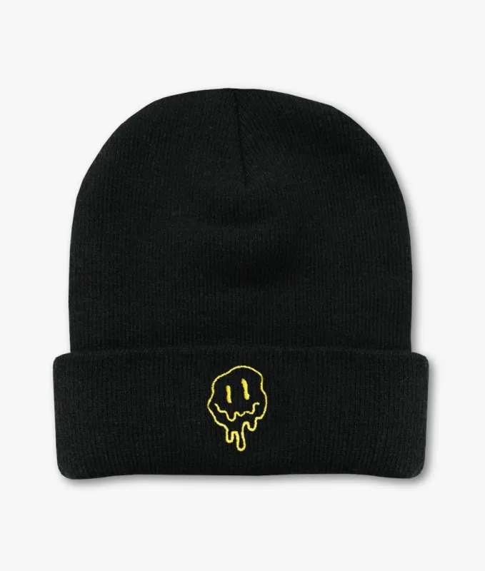 Happy Face Drip Embroidered Beanie sold by riot society