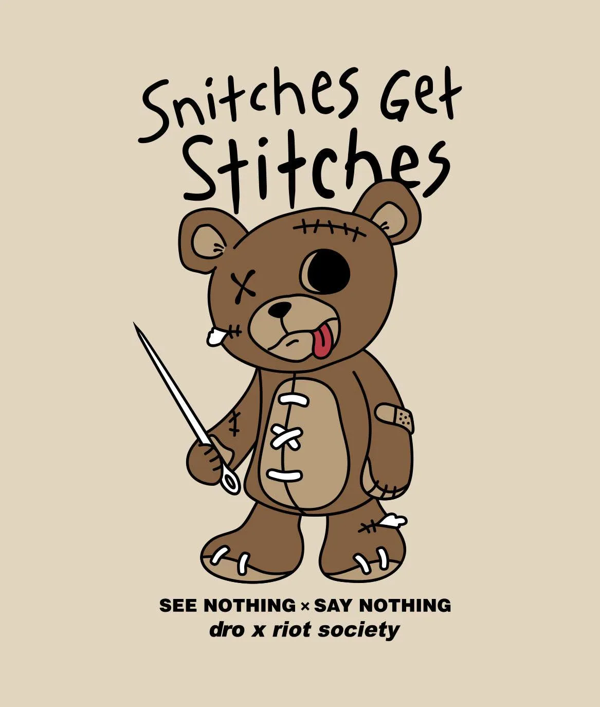 Dro x Riot Society Snitches Get Stitches Womens Tee sold by riot society product image thumbnail 3
