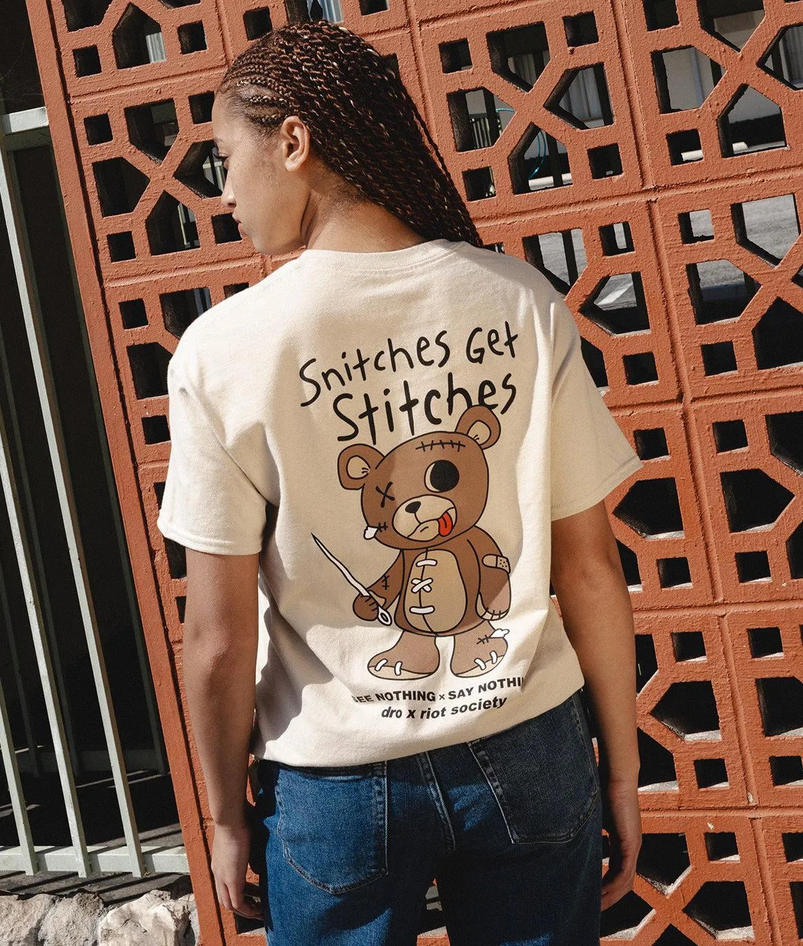 Dro x Riot Society Snitches Get Stitches Womens Tee sold by riot society product image thumbnail 2