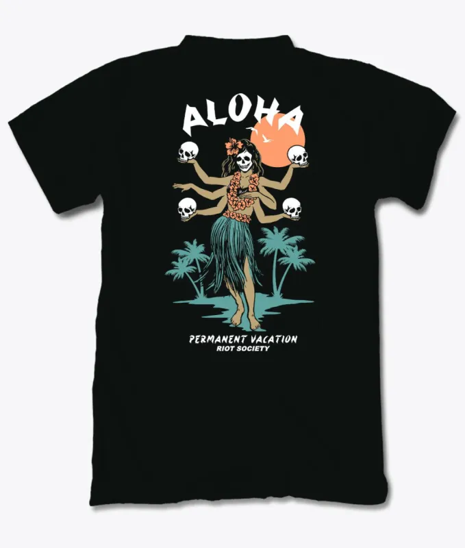 Aloha Hula Girl Permanent Vacation Mens T-Shirt sold by riot society