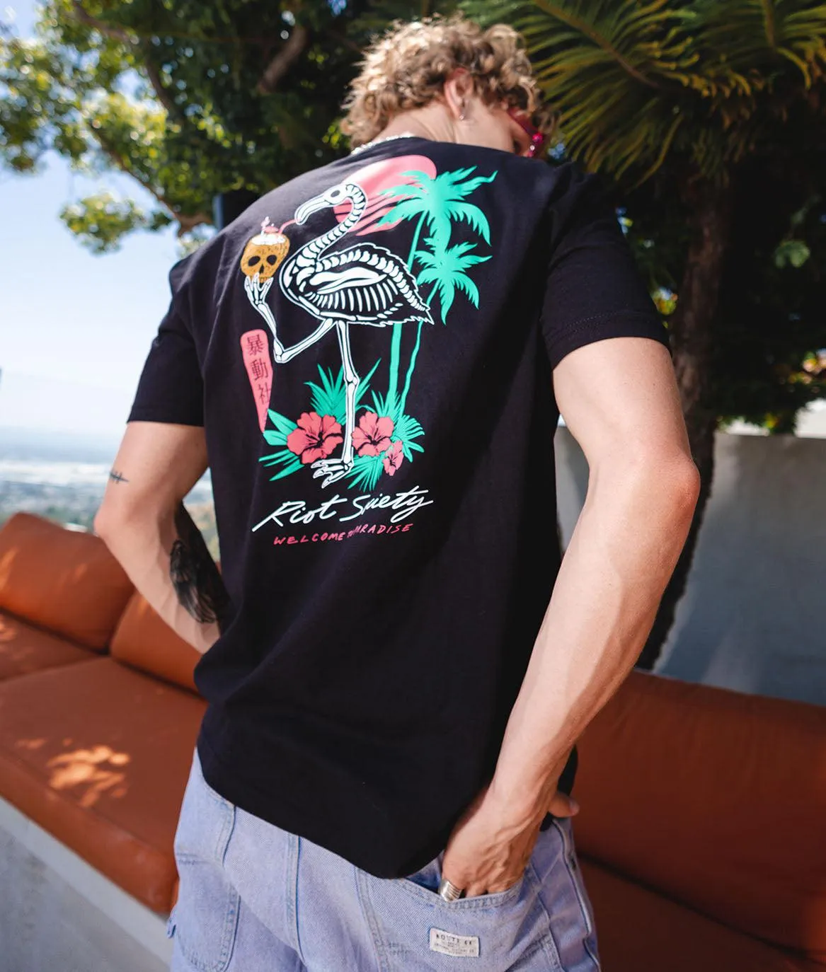 Tropical Skeleton Flamingo Mens T-Shirt sold by riot society product image thumbnail 3