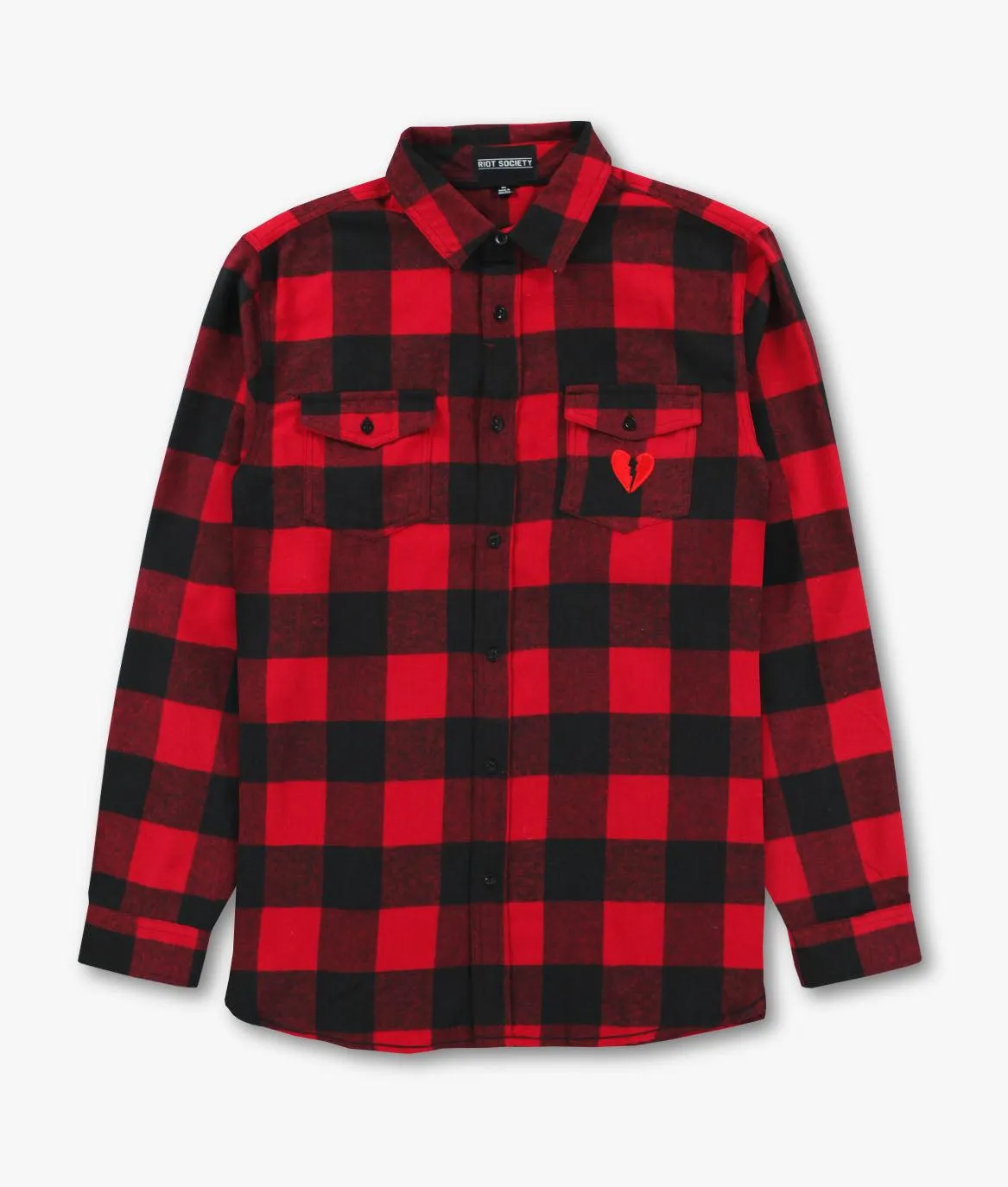 Broken Heart Embroidered Mens Premium Yarn-Dyed Long Sleeve Flannel Shirt sold by riot society