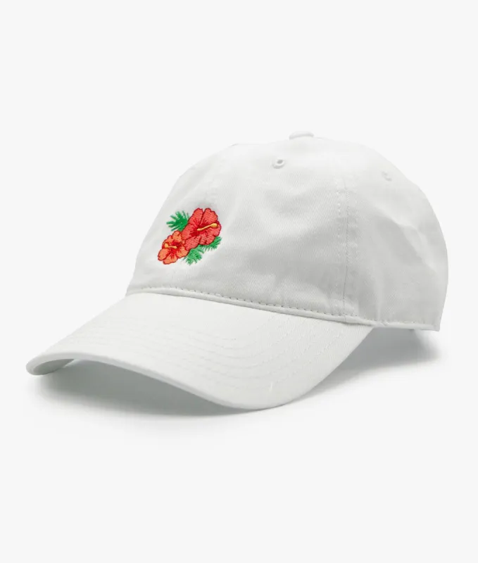 Hibiscus Embroidered Dad Hat - White made by riot society