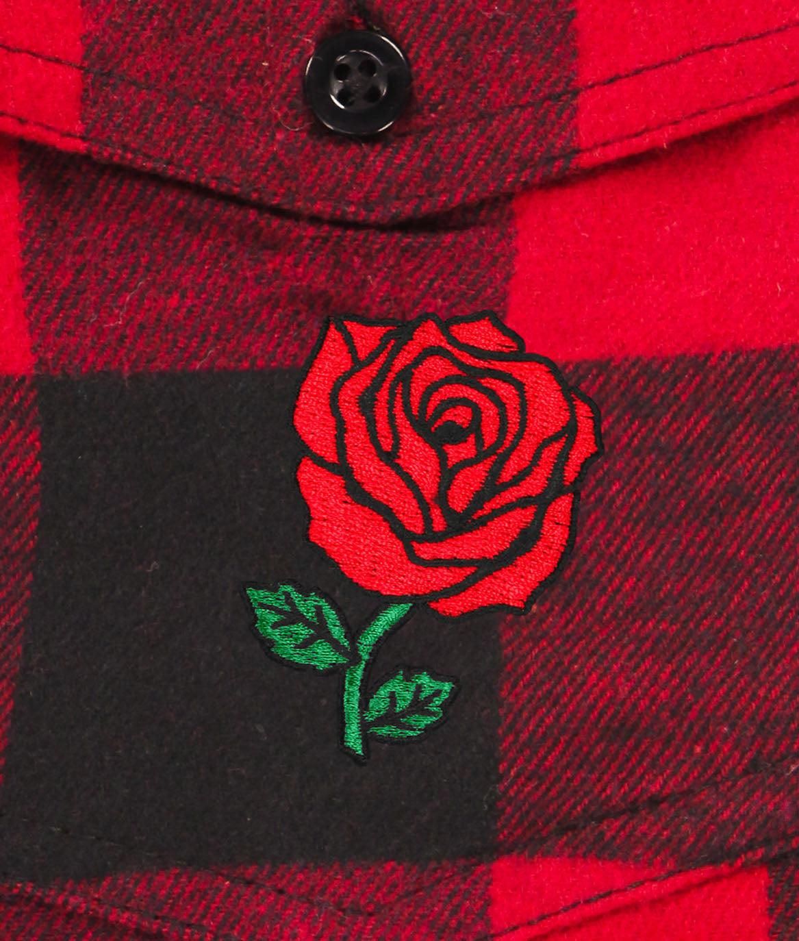 Oversize Rose Embroidered Mens Premium Yarn-Dyed Long Sleeve Flannel Shirt sold by riot society product image thumbnail 6