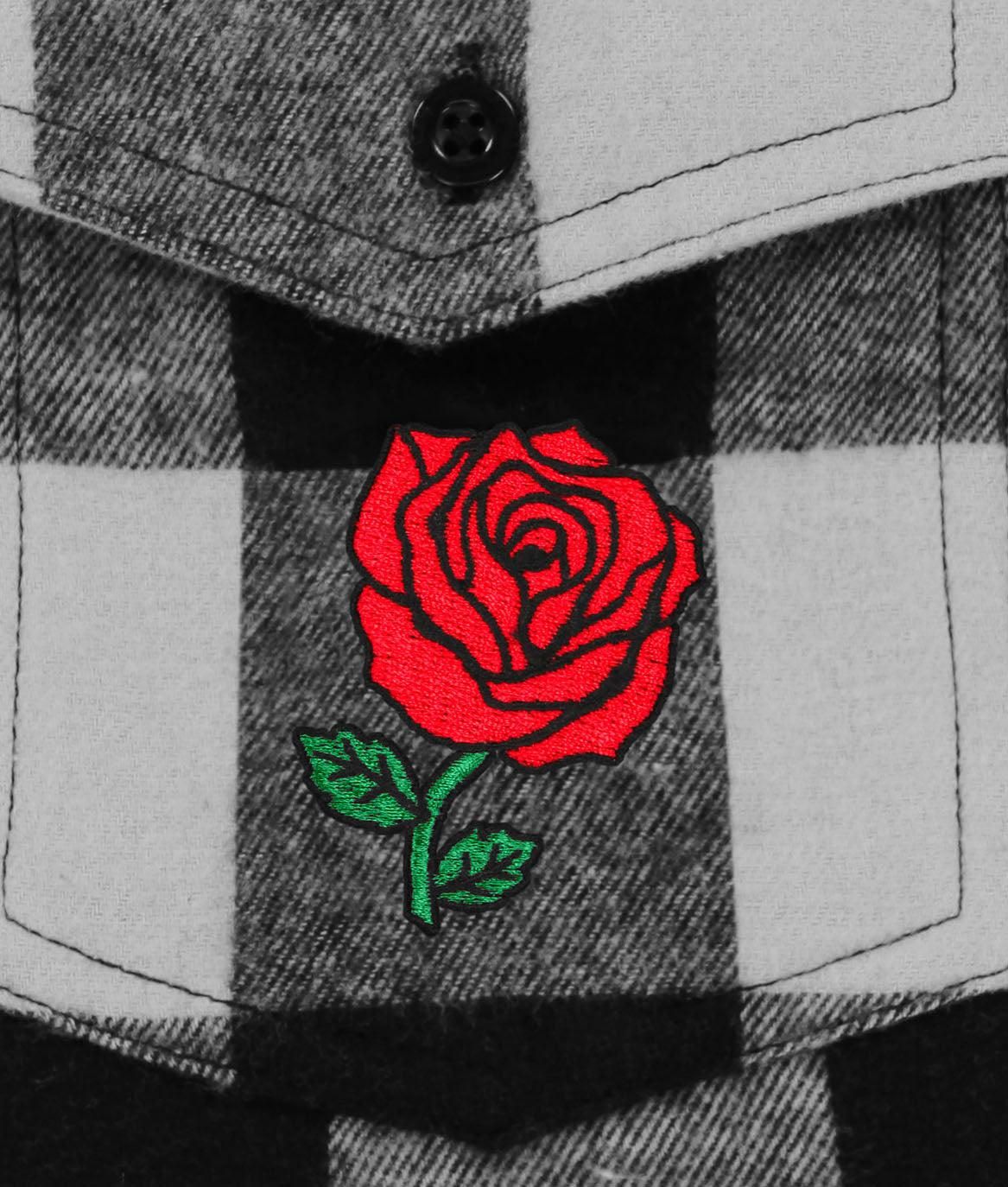 Oversize Rose Embroidered Mens Premium Yarn-Dyed Long Sleeve Flannel Shirt sold by riot society product image thumbnail 2