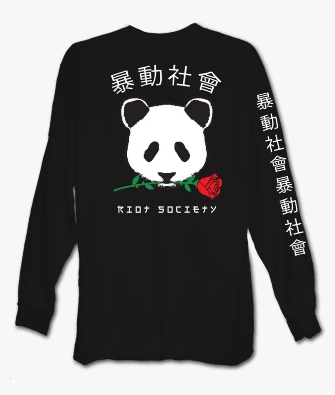 Panda Rose Mens Long Sleeve T-Shirt sold by riot society