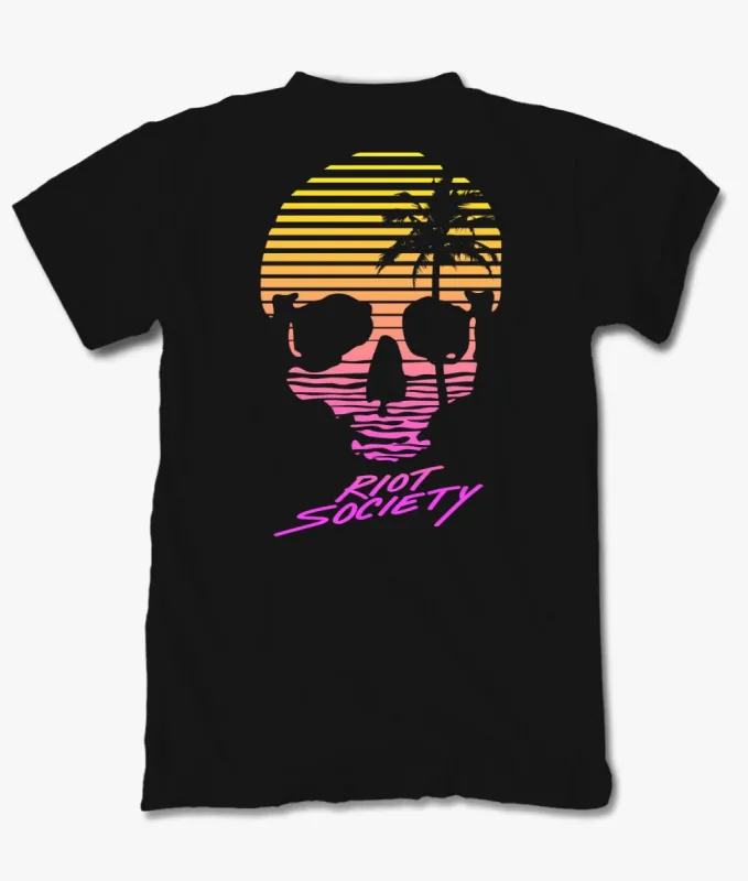 Sunset Palm Skull Womens Tee sold by riot society