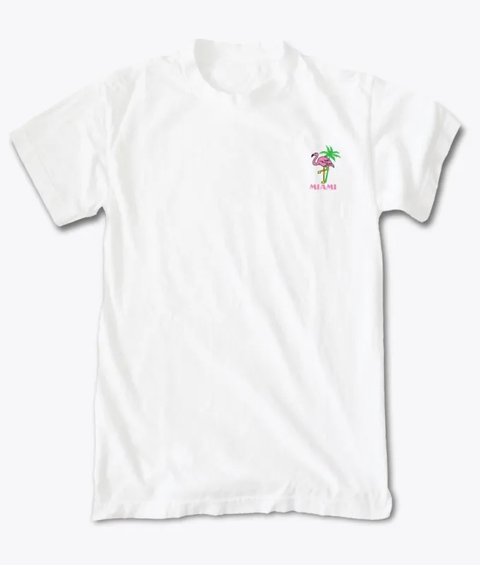 Flamingo Palm Miami Embroidered Mens T-Shirt sold by riot society