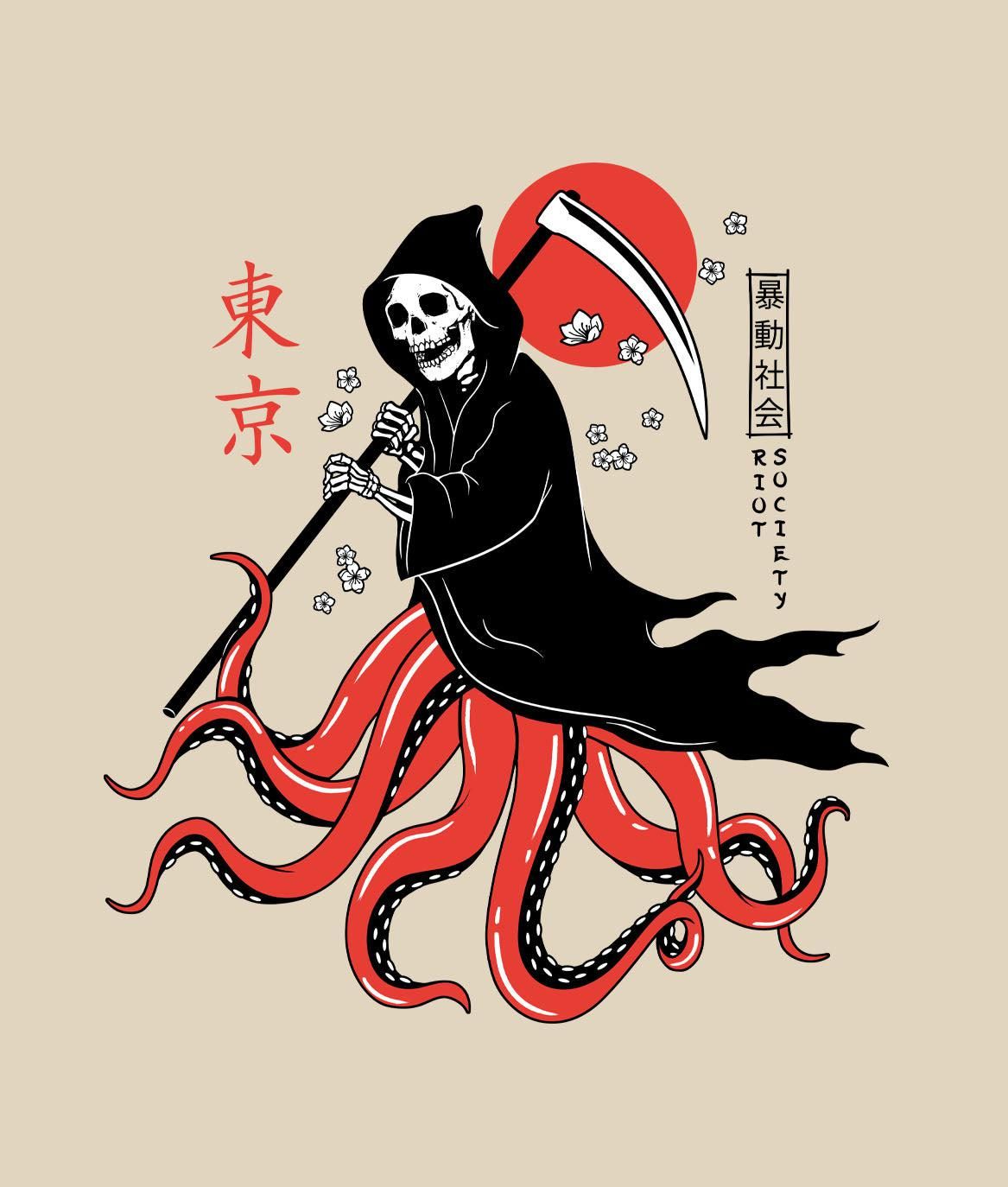 Reaper Octopus Mens T-Shirt sold by riot society product image thumbnail 3