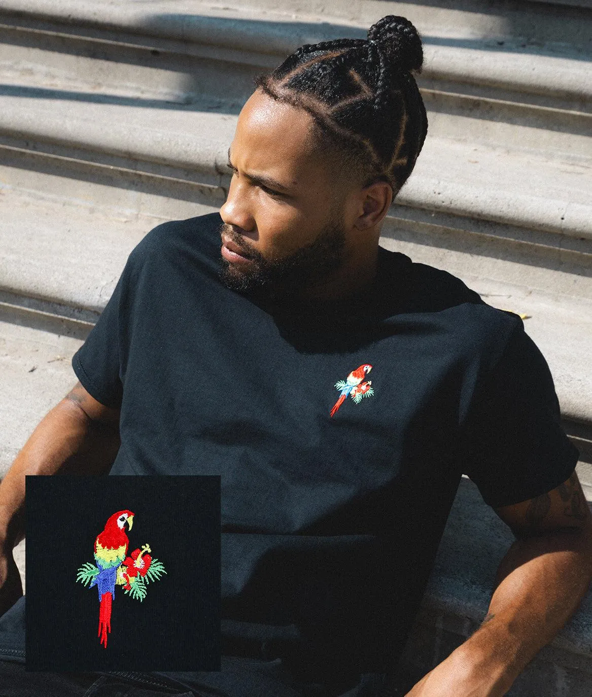 Tropical Parrot Embroidered Mens T-Shirt sold by riot society