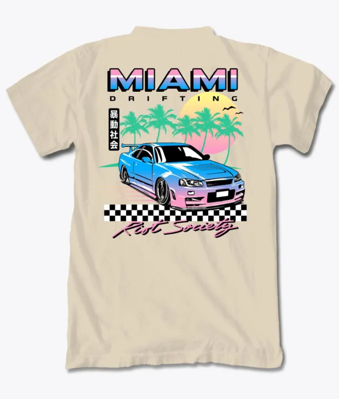 Miami Drifting Mens T-Shirt sold by riot society
