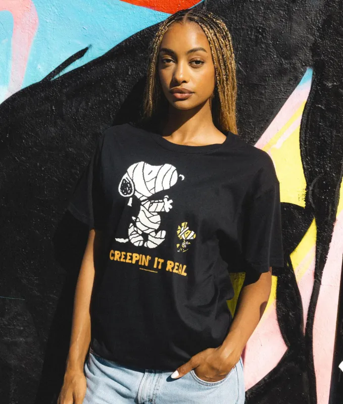 Peanuts Snoopy & Woodstock Mummy Womens Tee made by riot society