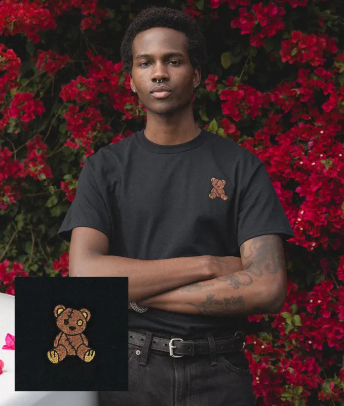 Teddy Bear Embroidered Mens T-Shirt sold by riot society