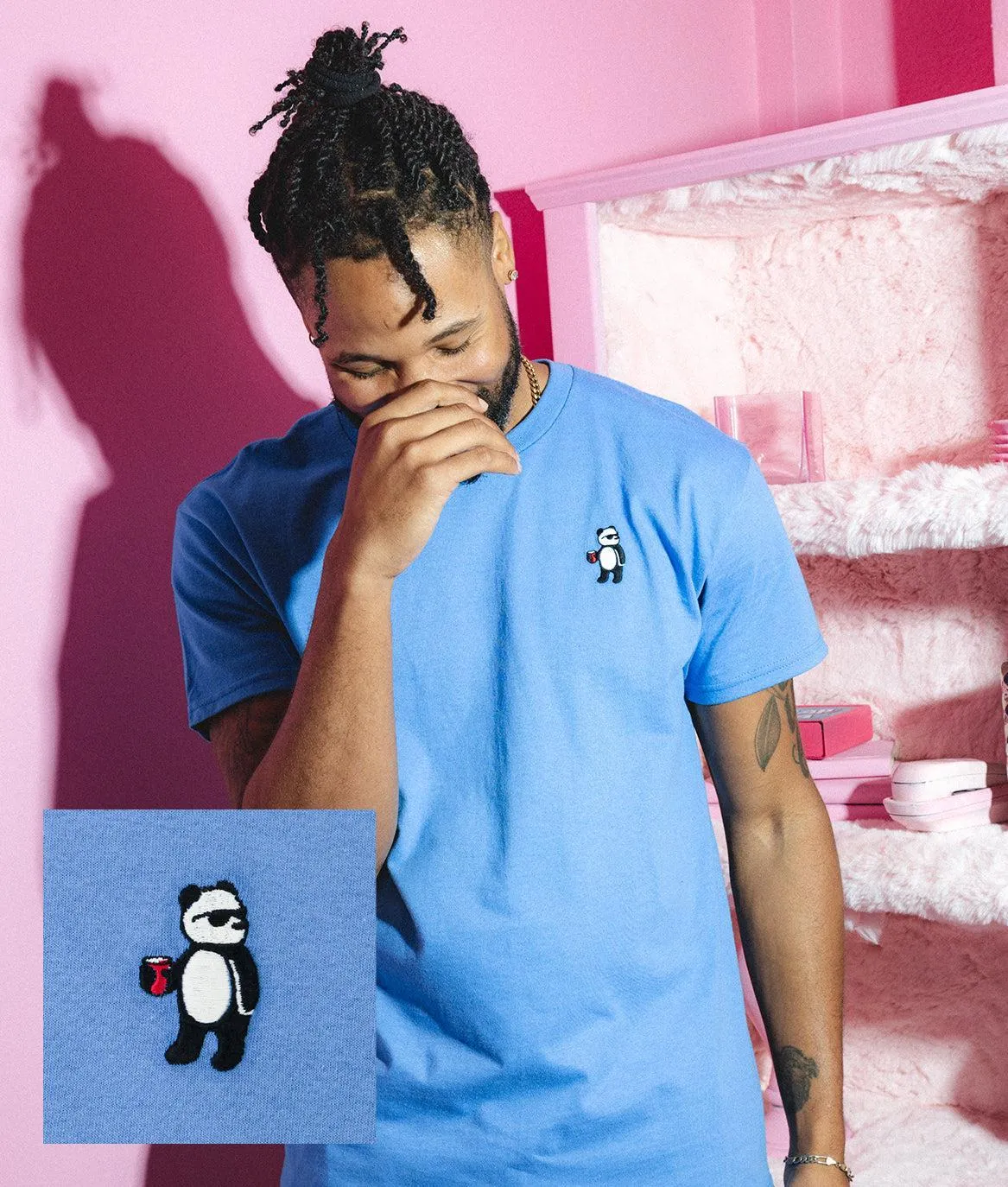 Panda Bear Embroidered Mens T-Shirt sold by riot society
