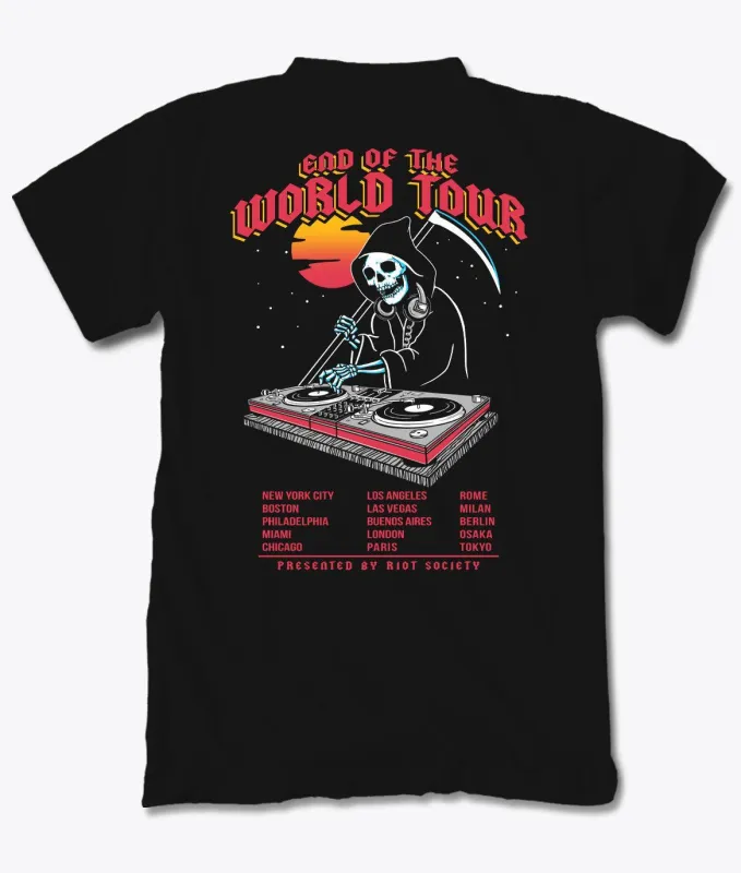 Reaper DJ End of the World Tour Mens T-Shirt sold by riot society