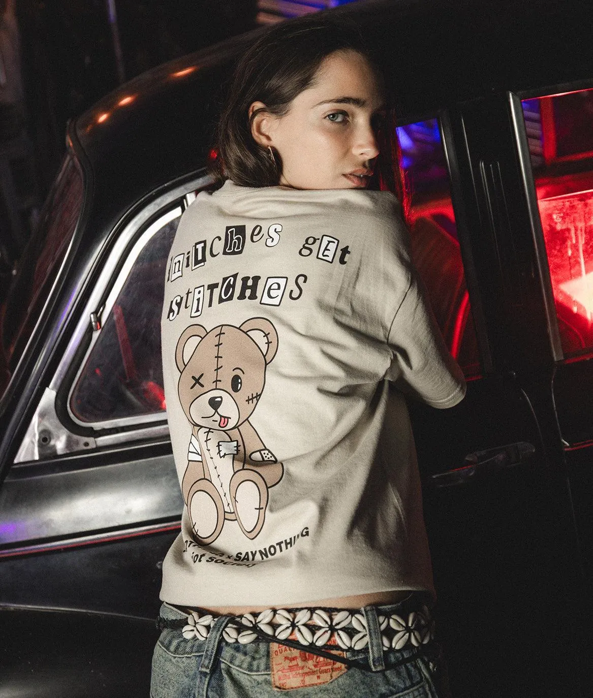 Snitches Get Stitches Teddy Womens Tee sold by riot society product image thumbnail 2