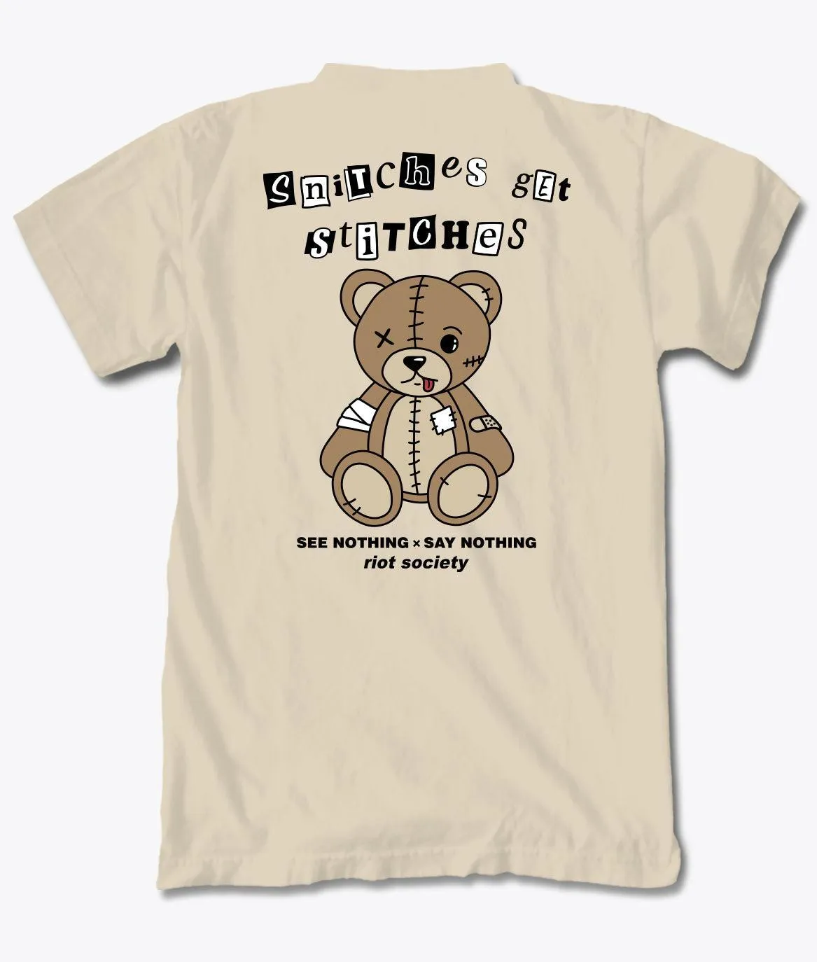 Snitches Get Stitches Teddy Mens T-Shirt sold by riot society