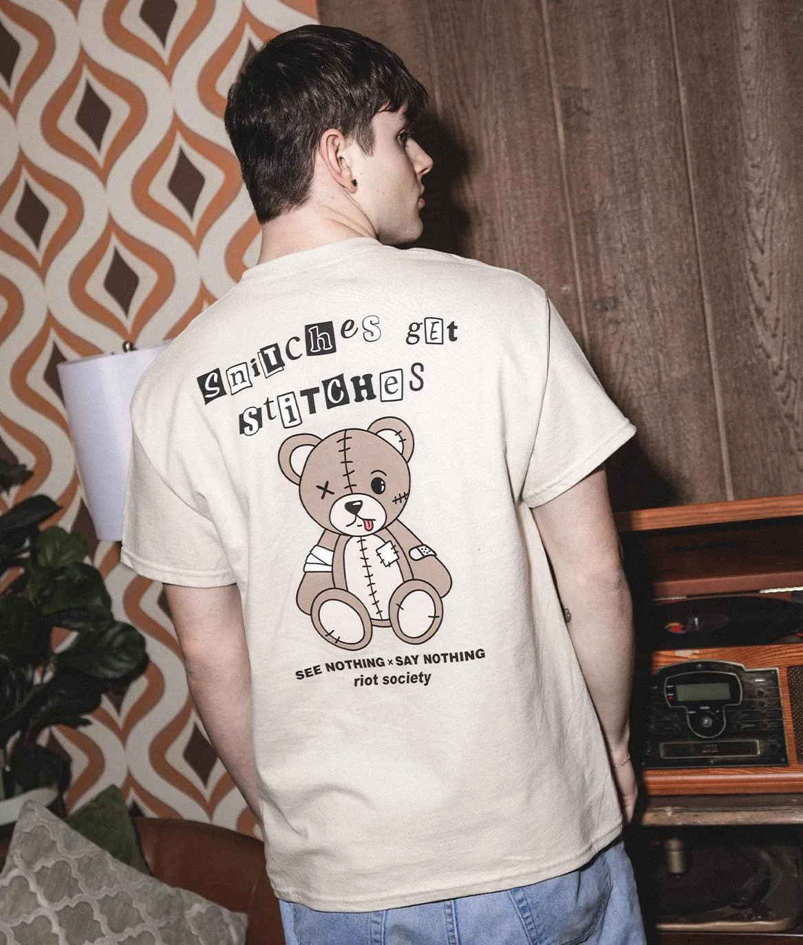 Snitches Get Stitches Teddy Mens T-Shirt sold by riot society product image thumbnail 3