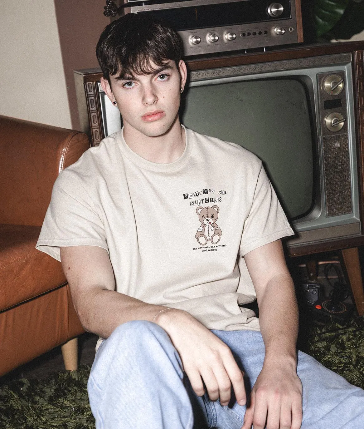 Snitches Get Stitches Teddy Mens T-Shirt sold by riot society product image thumbnail 2