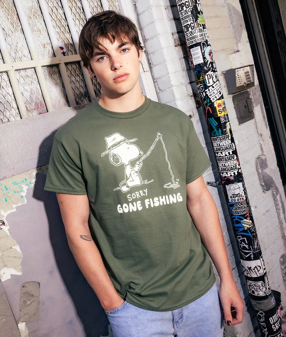 Peanuts Snoopy Gone Fishing Mens T-Shirt sold by riot society product image thumbnail 2