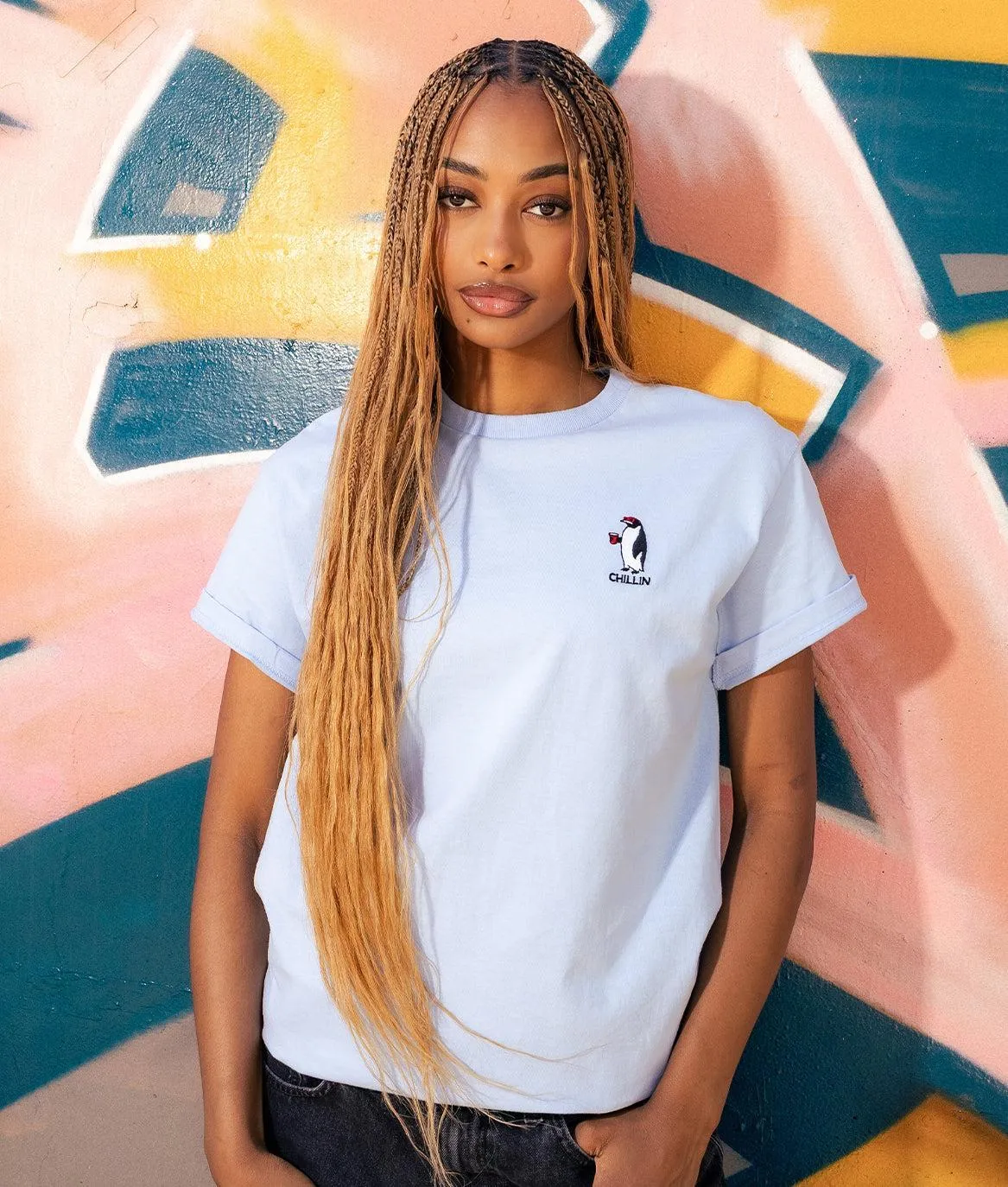 Chillin Penguin Embroidered Womens Tee sold by riot society