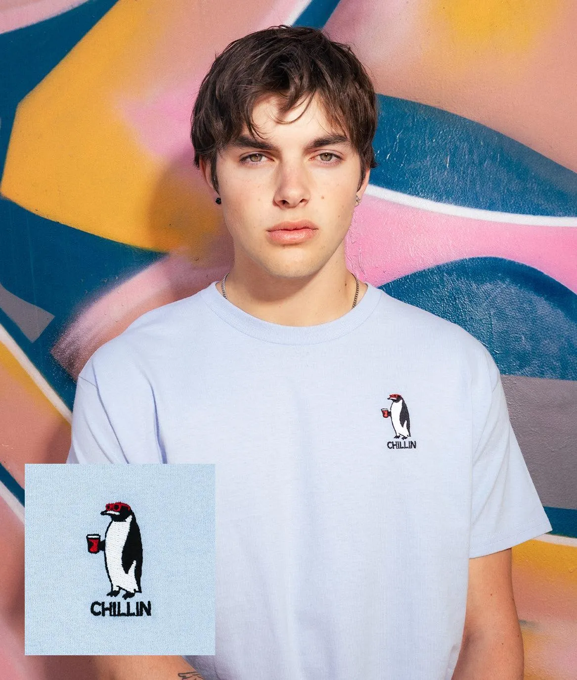 Chillin Penguin Embroidered Mens T-Shirt sold by riot society