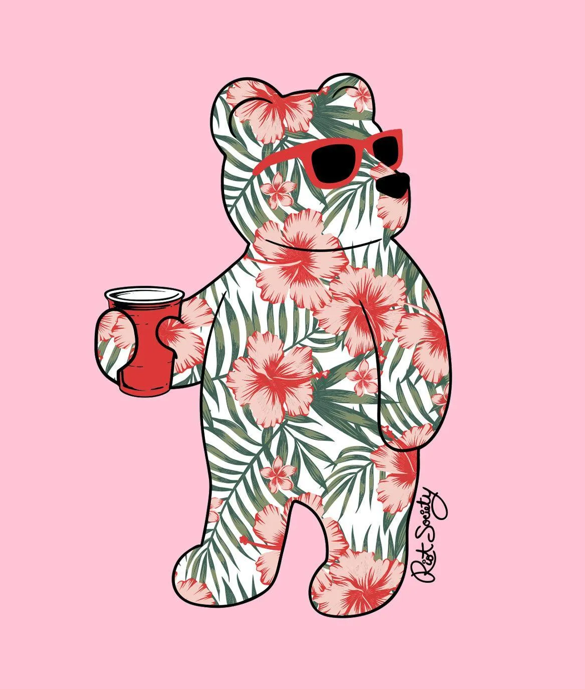 Tropical Hibiscus Bear Mens T-Shirt sold by riot society product image thumbnail 3