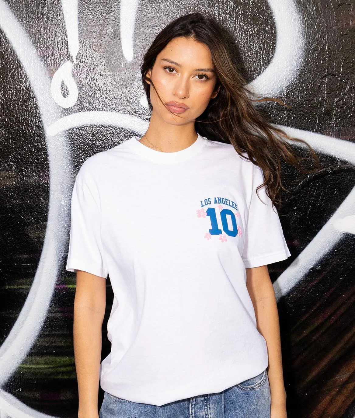 Los Angeles Hibiscus Puff Boyfriend Tee sold by riot society