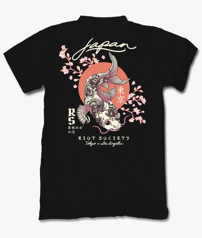 Japan Koi Tattoo Blossom Mens T-Shirt sold by riot society