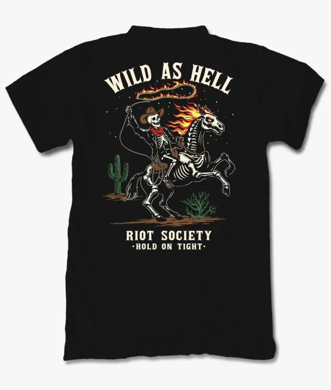 Wild As Hell Cowboy Skeleton Mens T-Shirt sold by riot society