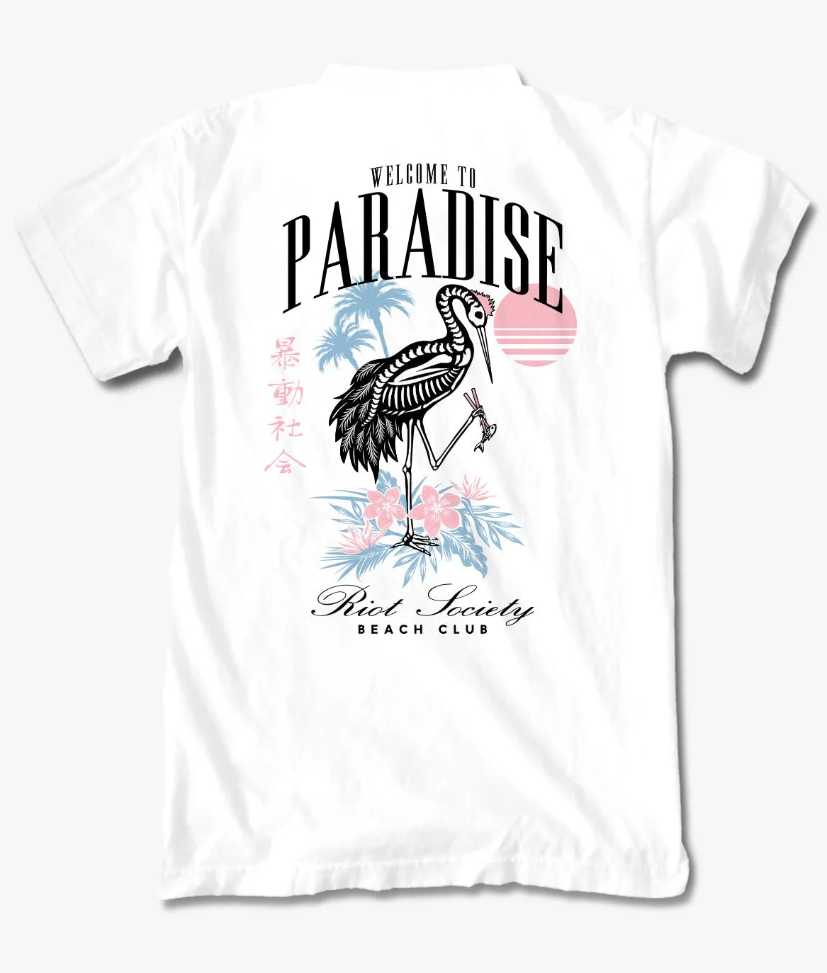 Skeleton Crane Welcome to Paradise Beach Club Mens T-Shirt sold by riot society