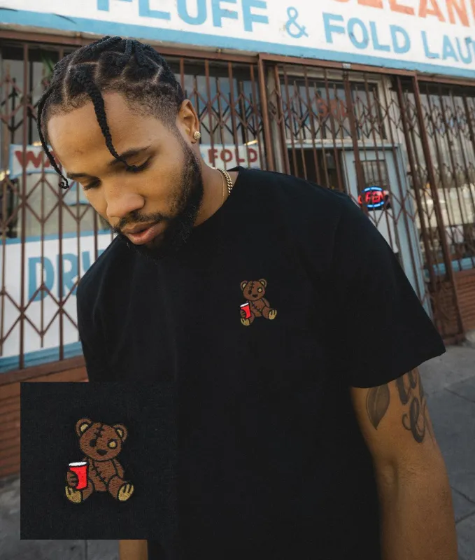 Teddy Bear Red Cup Embroidered Mens T-Shirt sold by riot society