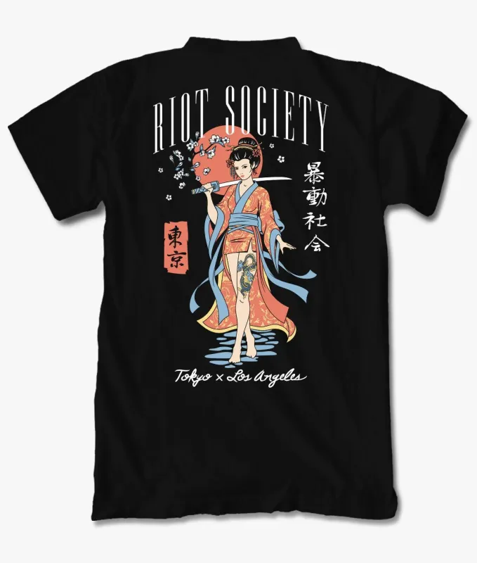 Geisha Samurai Katana Mens T-Shirt sold by riot society