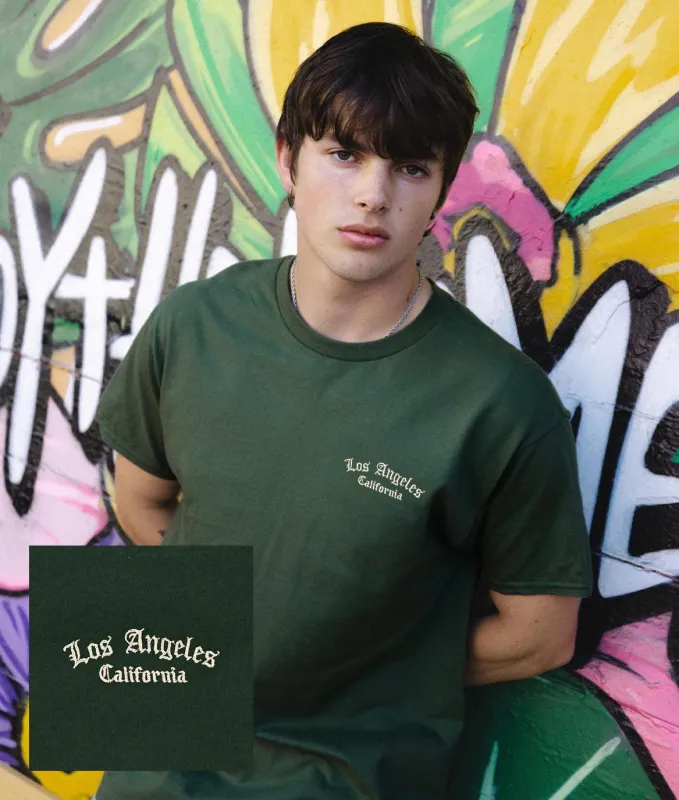 Los Angeles Embroidered Mens T-shirt sold by riot society
