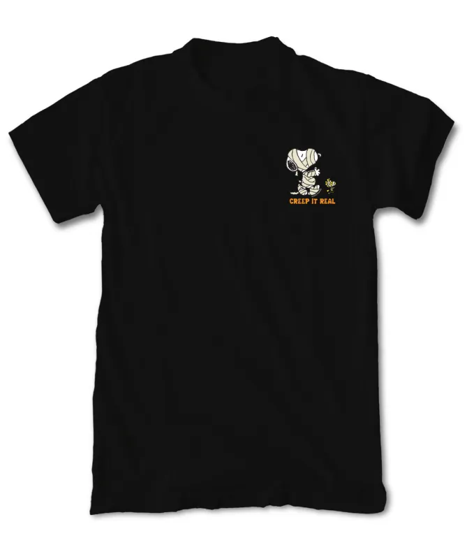 Peanuts Snoopy & Woodstock Mummy Mens T-Shirt sold by riot society