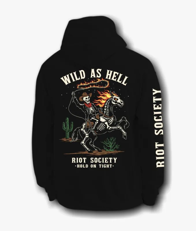 Wild As Hell Cowboy Skeleton Mens Hoodie sold by riot society