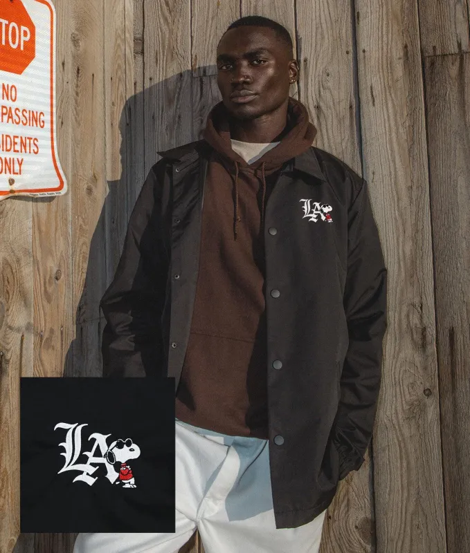 Peanuts Snoopy LA Chill Embroidered Mens Coaches Jacket sold by riot society