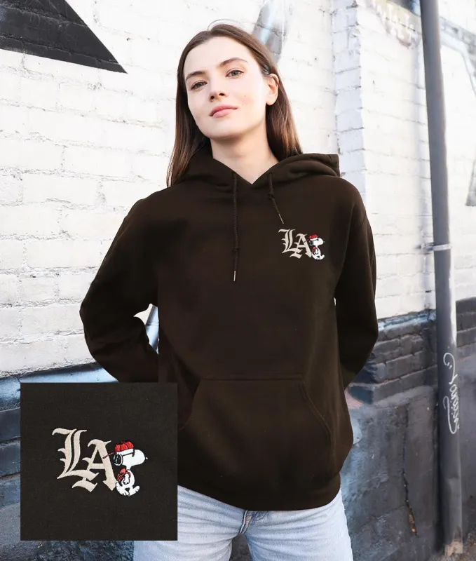 Peanuts Snoopy LA Urban Embroidered Womens Hoodie - Dark Chocolate made by riot society