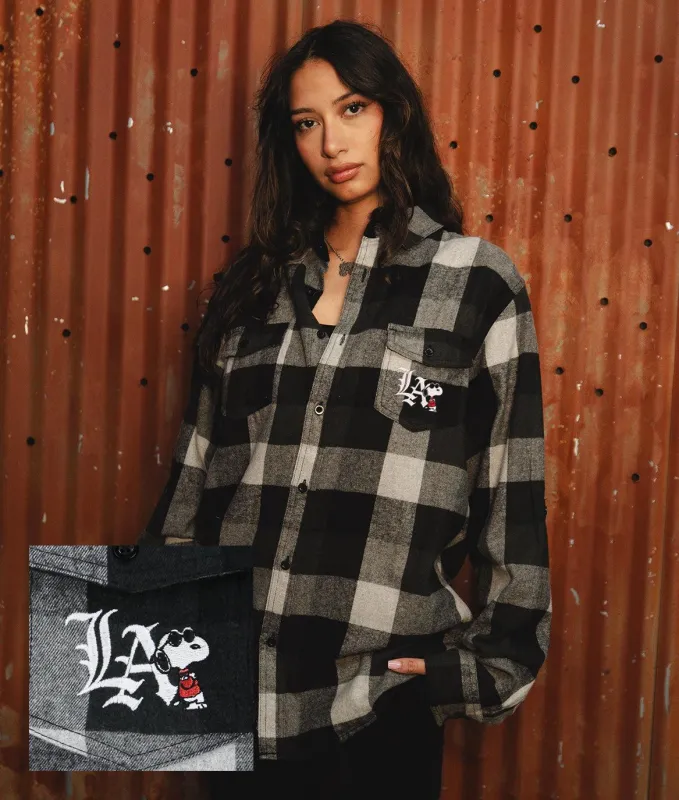 Peanuts Snoopy LA Chill Embroidered Unisex Flannel Shirt made by riot society