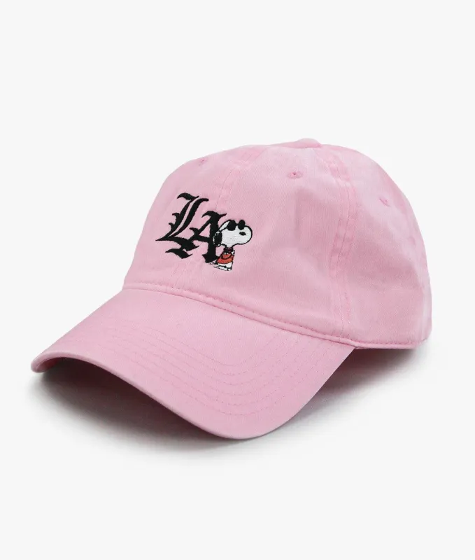Peanuts Snoopy LA Chill Embroidered Dad Hat - Pink made by riot society