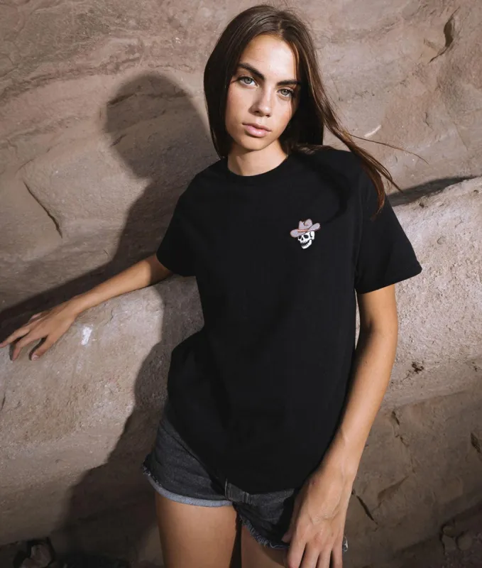 Skull Cowboy Embroidered Womens Tee sold by riot society