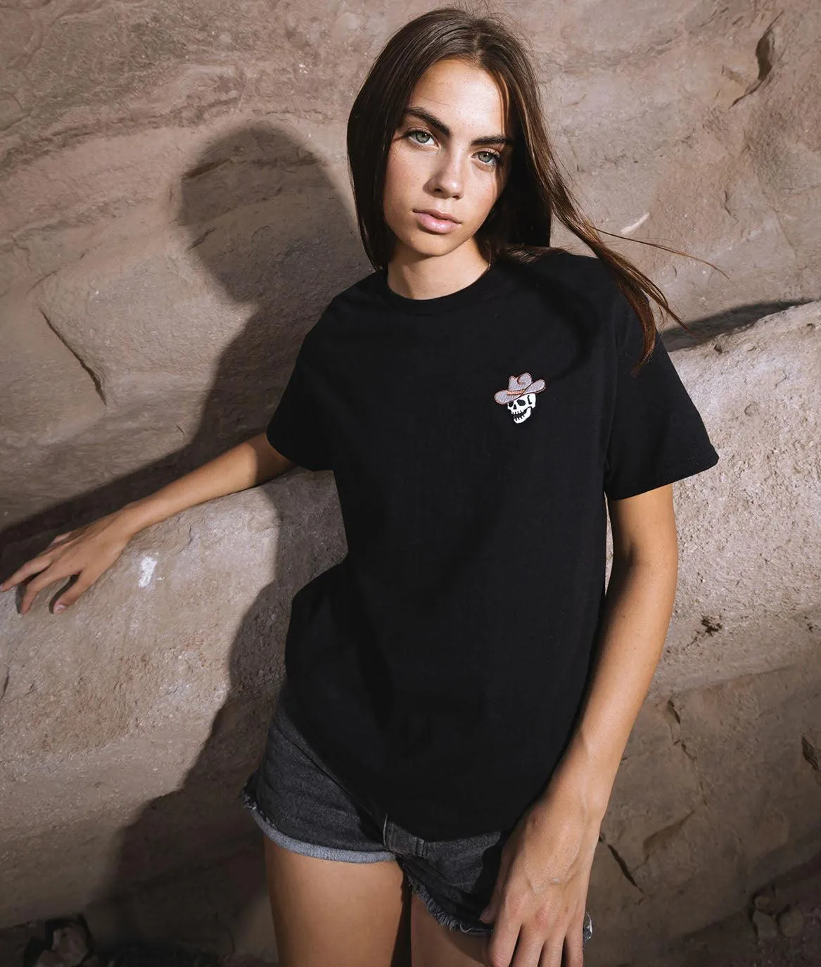 Skull Cowboy Embroidered Womens Tee sold by riot society